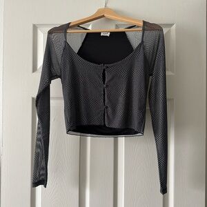 Stylish Black Mesh Long Sleeve Top